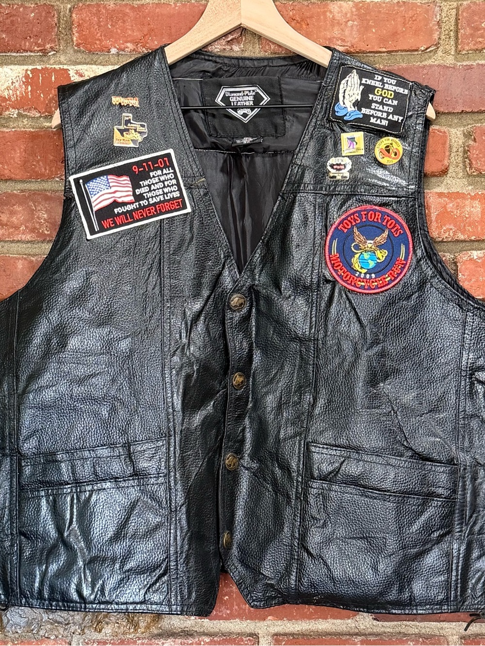 Diamond Plate Genuine Buffalo Leather Biker Vest 3XL patches live to ride-FLAWED